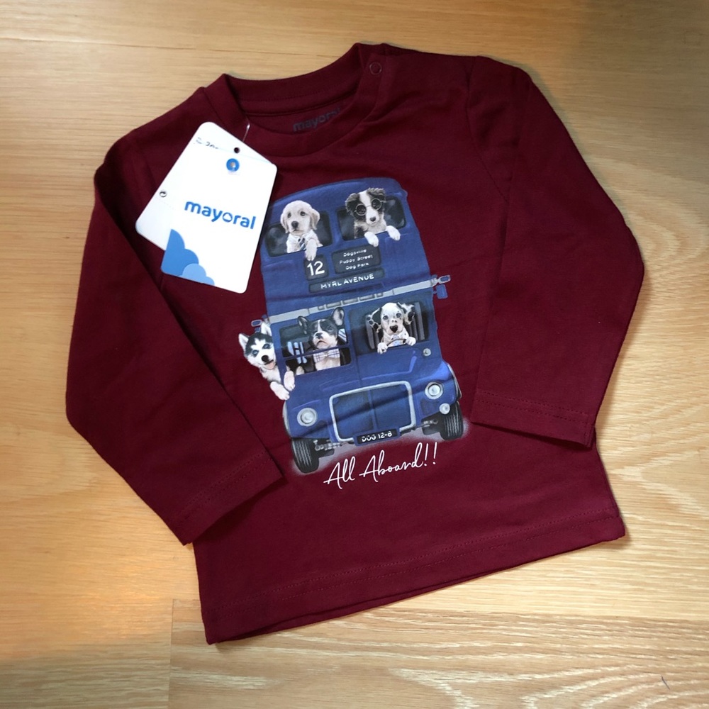 MAYORAL maroon printed long sleeve shirt 9m- NWT